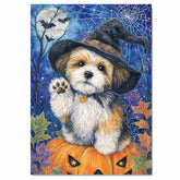 Shih Tzu Dog Spooky Bat Painting Framed Artwork for Halloween Witch Room Wall Décor for Farmhouse on Ready to Hang 1.5" Thick Canvas Wrap, Floating Framed Canvas, Flat Rolled Canvas